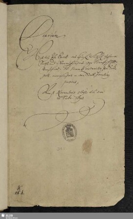 Diarium, Was bey Ihr Excell: des Churf. Sächß. Geheimen Raths und Oberauffsehers der Graffschafft Manßfeld [...] Friederichs von Koßpoth anwesenheit in der Stadt Hamburg passiret vom 1 Novembris 1692 bis den 10 Febr. 1693.