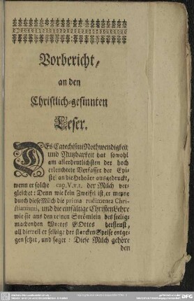 Vorbericht, an den Christlich-gesinnten Leser