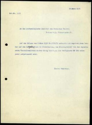 G. Karo an DAI Zentrale