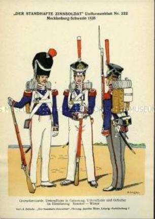 Uniformdarstellung, Unteroffizier und Gefreiter des Grenadier-Garde-Regiments, Großherzogtum Mecklenburg-Schwerin, 1838.