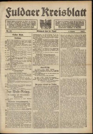 Erste Ausgabe vom Mittwoch, den 18. April 1917.