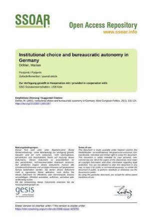 Institutional choice and bureaucratic autonomy in Germany