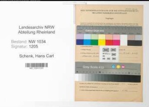 Entnazifizierung Hans Carl Schenk , geb. 18.06.1894 (Oberst)