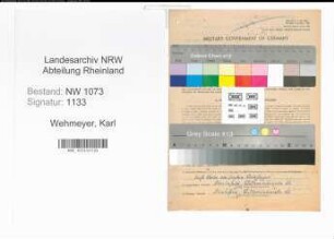 Entnazifizierung Karl Wehmeyer , geb. 31.03.1899 (Zahnarzt)