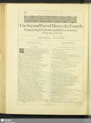 The Second Part of Henry the Fourth, Containing his Death : and the Coronation of King Henry the Fift
