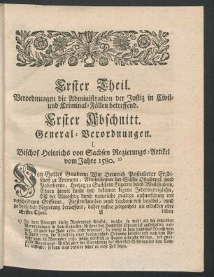 Erster Abschnitt. General-Verordnungen