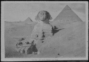 Gise [Gizeh], Die grosse Sphinx. Im Hintergrund rechts Chefrenpyramide, links Pyramide des Mykerinos