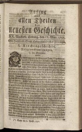 XX. Nachlese. Coburg, den 17. May. 1752.
