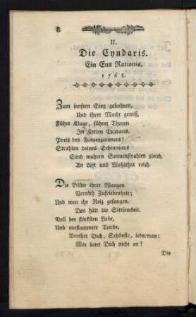 II. Die Cyndaris. Ein Ens Rationis. 1768