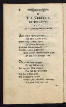 II. Die Cyndaris. Ein Ens Rationis. 1768