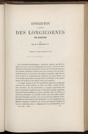 Contribution A L'Étude Des Longicornes De Bolivie