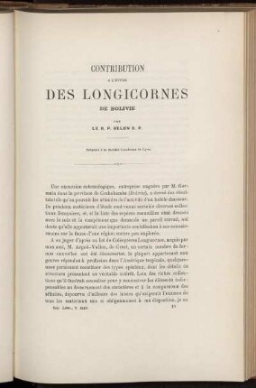 Contribution A L'Étude Des Longicornes De Bolivie