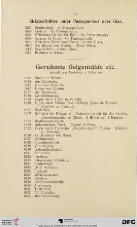 Gerahmte Oelgemälde etc. (Nr. 1613-1723a)