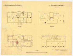 Direktionsgebäude der Vereinigten Chemischen Fabriken, Staßfurt-Leopoldshall: Warmwasserheizungsanlage: 4 Grundrisse, 1:100