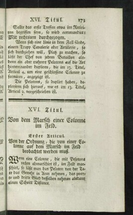 XVI. Titul. Von dem Marsch einer Colonne im Feld