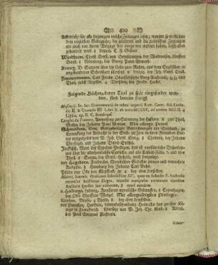 Folgende Bücher, deren Titel zu spät eingesendet worden, sind bereits fertig.