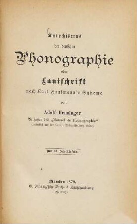 Katechismus der deutschen Phonographie oder Lautschrift nach Karl Faulmann's Systeme : mit 32 Schrifttafeln