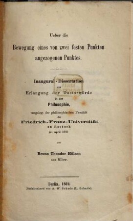 Ueber die Bewegung eines von zwei festen Punkten angezogenen Punktes : Inaug. Diss.