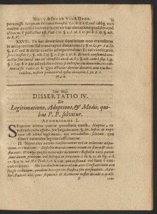 Dissertatio IV. De Legitimatione, Adoptione, & Modis, quibus P. P. solvitur