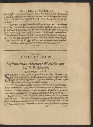 Dissertatio IV. De Legitimatione, Adoptione, & Modis, quibus P. P. solvitur