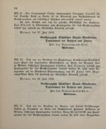 64. Ministerial-Bekanntmachung, den Wechsel in der Hauptagentur der Magdeburger Versicherungs-Gesellschaft gegen Hagel und Wetterschaden betreffend