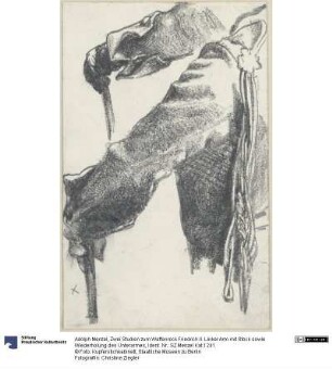 Zwei Studien zum Waffenrock Friedrich II. Linker Arm mit Stock sowie Wiederholung des Unterarmes