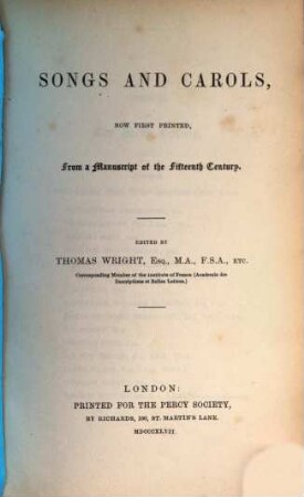 Songs and carols : now first printed from a manusript of the 15th century