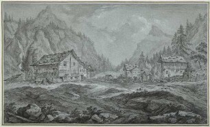 Gebirgstal mit Bauernhäusern (Amsteg im Kanton Uri)