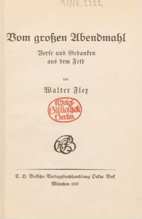 Vom großen Abendmahl : Verse und Gedanken aus dem Feld