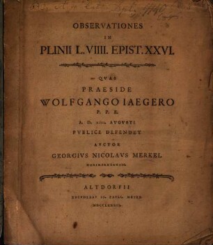 Observationes in Plinii L. VIIII. epist. XXVI.