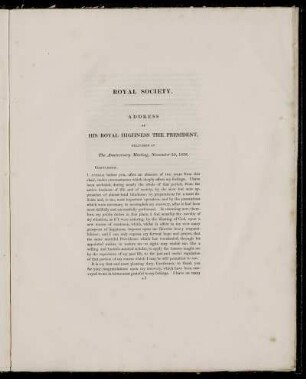 Royal Society - Address of His Royal Highness The President, delivered at the Anniversary Meeting, November 30, 1836