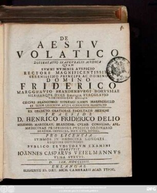 De Aestv Volatico Dissertatio Inavgvralis Medica