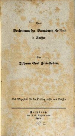 Vom Vorkommen der brennbaren Fossilien in Sachsen