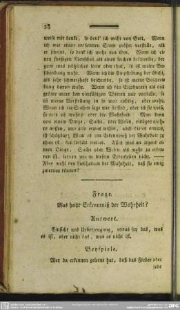 Frage. Was heißt Erkenntniß der Wahrheit?