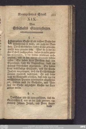 XIX. Von Erbschafts Strittigkeiten.