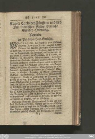 Käyser Carls des Fünfften und des Heil. Römischen Reichs Peinliche Gerichts-Ordnung.