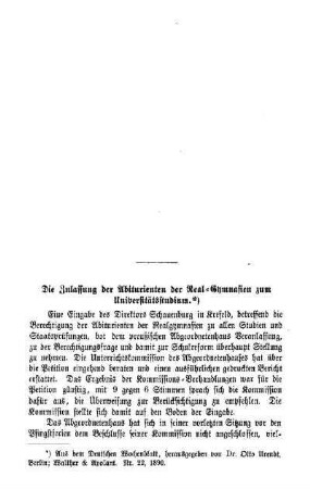 Die Zulassung der Abiturienten der Real-Gymnasien zum Universitätsstudium