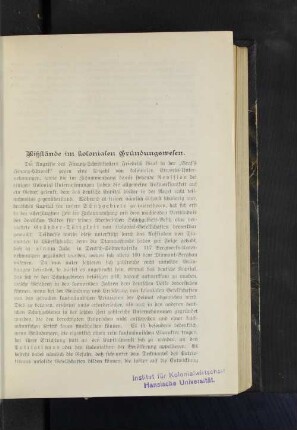 Mißstände im kolonialen Gründungswesen.