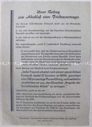 Propagandaflugblatt der FDJ des Kreises Schleiz mit Verplichtungen zu den Kommunalwahlen 1961