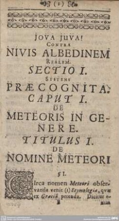 SECTIO I. SISTENS PRAECOGNITA.
