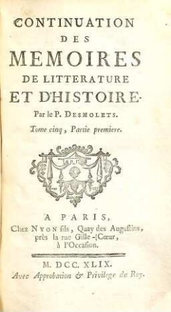 Mémoires De Littérature Et D'Histoire, 5,1