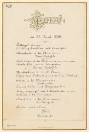 Menükarte : Menü, Kaiserhof