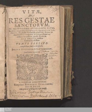 Tomvs Tertivs: complectens sanctos Mensium, Ivlivm Avgvstvm & Septembrem