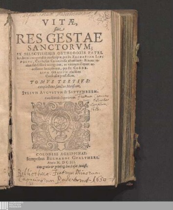 Tomvs Tertivs: complectens sanctos Mensium, Ivlivm Avgvstvm & Septembrem