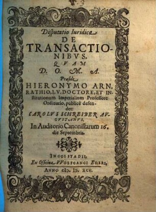 Disputatio Iuridica De Transactionibvs