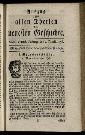 XXIII. Stück. Coburg, den 2. Junii, 1756.