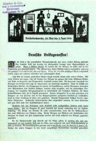 Aufruf an die deutsche Bevölkerung zur Spende von Büchern für die Frontsoldaten im Rahmen der Reichsbuchwoche 1916