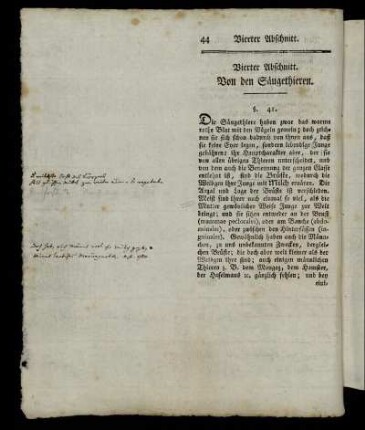 Vierter Abschnitt. Von den Säugethieren