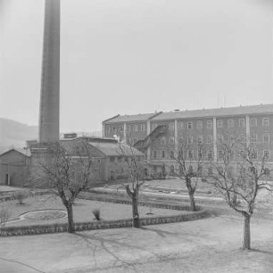 Flachsspinnerei Hainitz: Fabrikhof : Hainitz. VEB Flachsspinnerei Hainitz. Ansicht der Fabrik