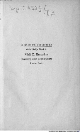 Memoiren eines Revolutionärs, 2 = I,9